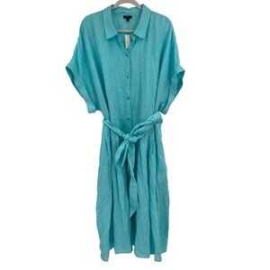 Talbots  Plus Size 24W Cool Light Turquoise Short Sleeve Linen Dress Pockets NWT